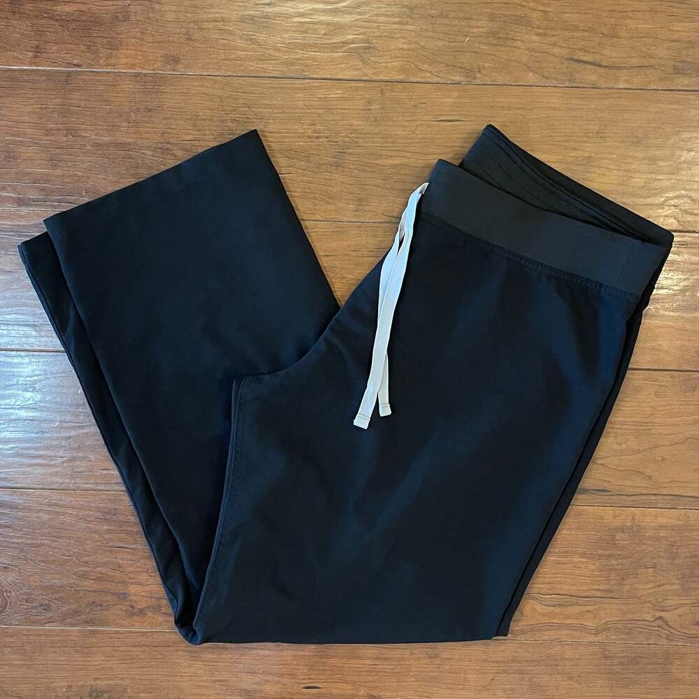 FIGS Livingston Scrub Pants Womens Large Petite L/P Black Straight Leg Drawstrin
